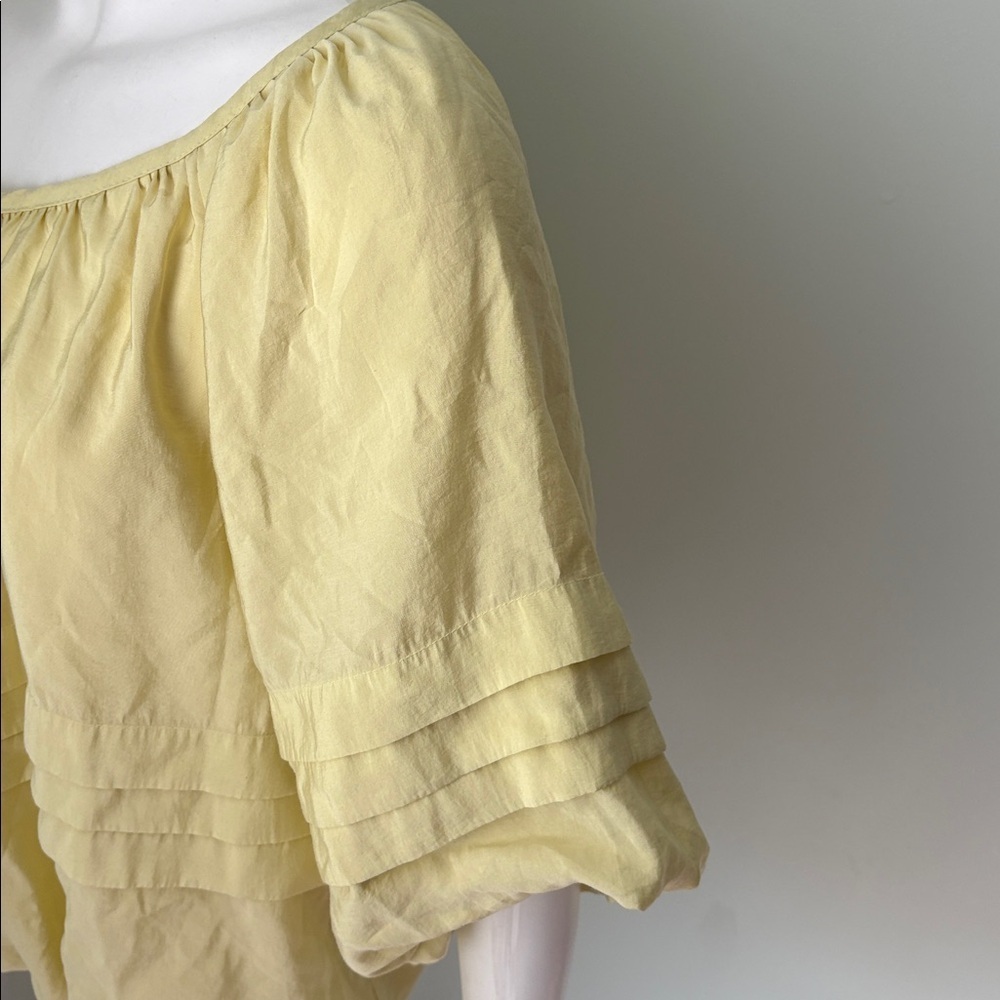 ANTHROPOLOGIE Maeve Short Sleeve Bubble Tiered Top Yellow Off The Shoulder Top L - Picture 9 of 9
